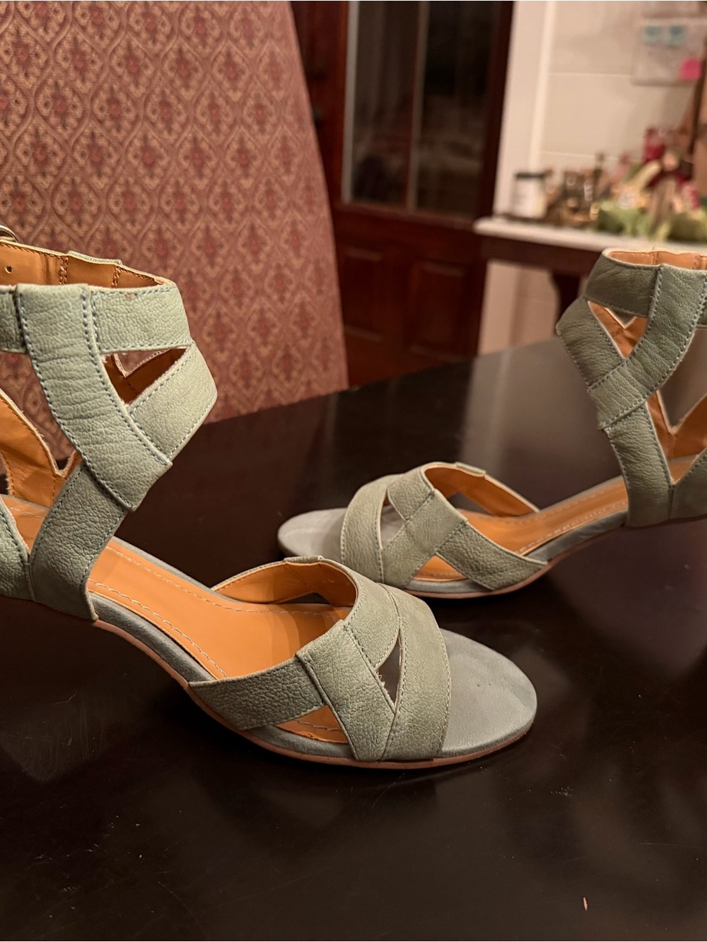 Nine West Light Sage Green Strappy Block Heel Sandals - Picture 3 of 9